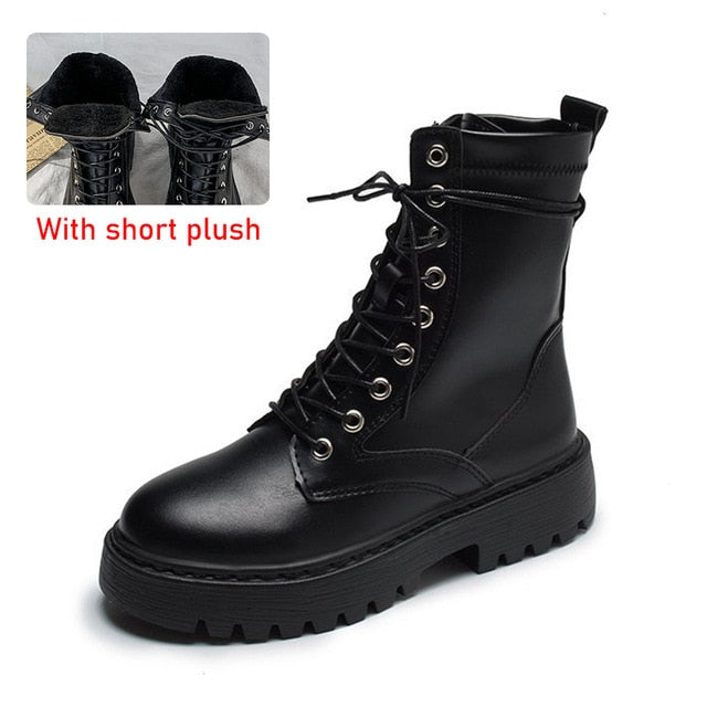 Rimocy White Black PU Leather Ankle Boots