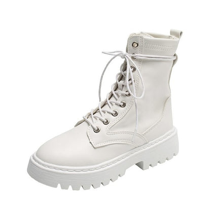 Rimocy White Black PU Leather Ankle Boots