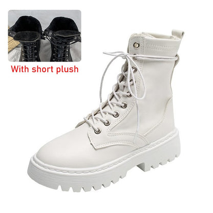 Rimocy White Black PU Leather Ankle Boots