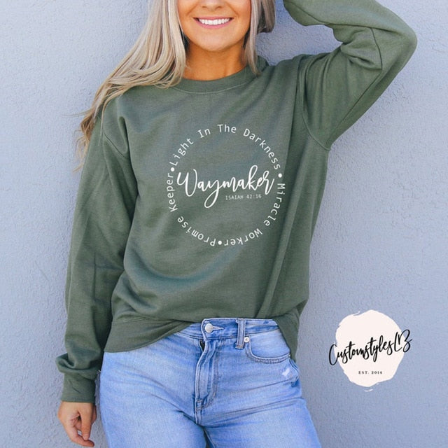 Waymaker Women's Sweater Miracle Worker Sweater Pullover Women Christian Hoodies Crewneck Long Sleeve Jumpers Bible Verse Tops