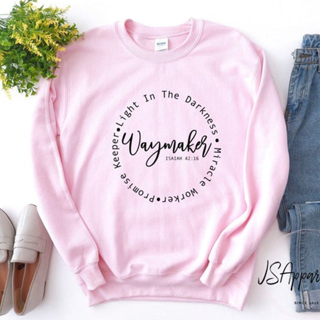 Waymaker Women's Sweater Miracle Worker Sweater Pullover Women Christian Hoodies Crewneck Long Sleeve Jumpers Bible Verse Tops