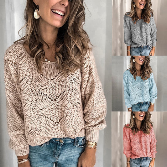 Sweater Women New Autumn Winter Knit Pure Color Mohair Pullover Openwork Pullover Pure Color Casual Top Large Size JS0033