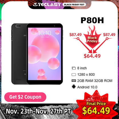 Teclast P80H 8 Inch Tablet Android 10 OS 2GB RAM 32GB ROM 1280*800 HD IPS Quad Core Dual Camera GPS Wifi Bluetooth Tablet PC