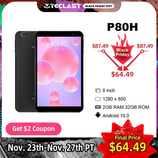Teclast P80H 8 Inch Tablet Android 10 OS 2GB RAM 32GB ROM 1280*800 HD IPS Quad Core Dual Camera GPS Wifi Bluetooth Tablet PC