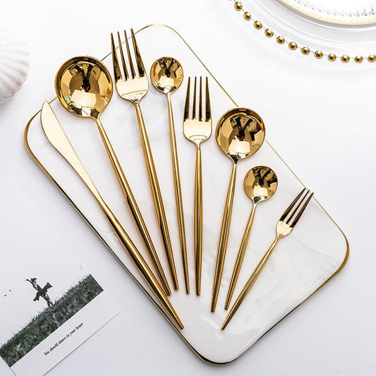 Gold Chopstick Spoon Knife Fork Sets