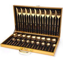 將圖片載入圖庫檢視器 24pcs Gold Dinnerware Set Stainless Steel
