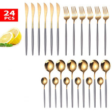 將圖片載入圖庫檢視器 24pcs Gold Dinnerware Set Stainless Steel
