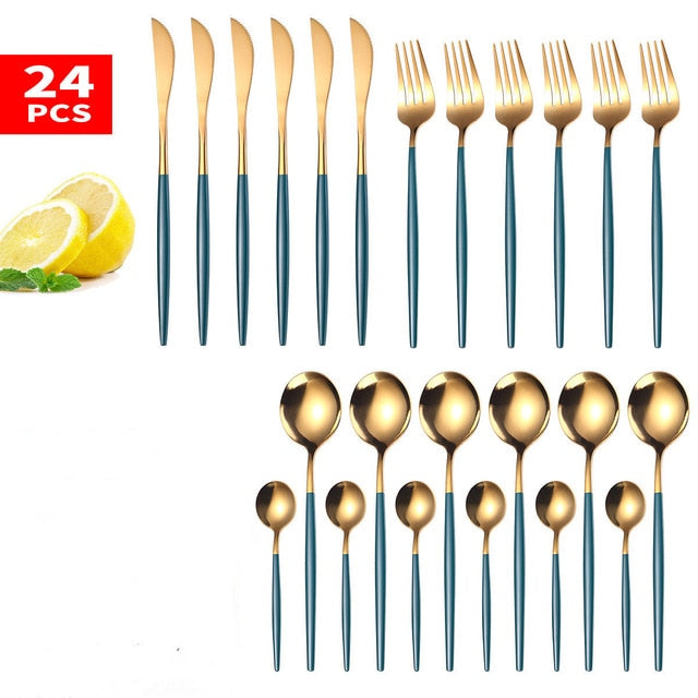 24pcs Gold Dinnerware Set Stainless Steel