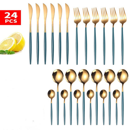 24pcs Gold Dinnerware Set Stainless Steel