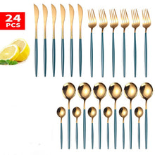 將圖片載入圖庫檢視器 24pcs Gold Dinnerware Set Stainless Steel
