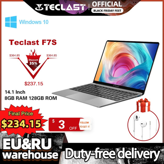 Teclast F7S 14.1 Inch Notebook 8GB RAM 128GB eMMC Windows 10 OS Dual-band WiFi Bluetooth Laptop