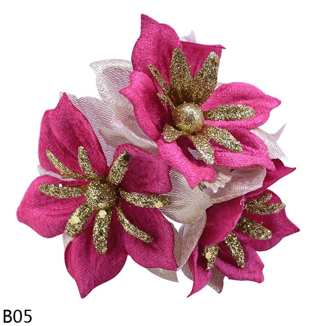 Glitter Poinsettia Flower Christmas Large Rose Flower