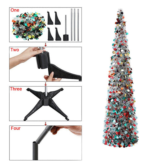 1.5m Diy Sequin Christmas Tree Popup Collapsible Tinsel Artificial Christmas Tree With Stand Christmas Decoration Trees 2021#G30