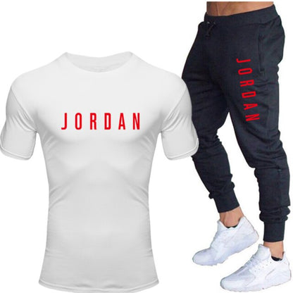Summer men's hot new letter printed cotton T-shirt + cotton sports pants casual suit men's sports leisure sports suit