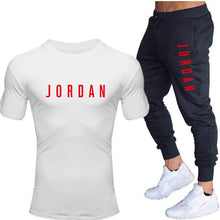 将图片加载到图库查看器，Summer men&#39;s hot new letter printed cotton T-shirt + cotton sports pants casual suit men&#39;s sports leisure sports suit
