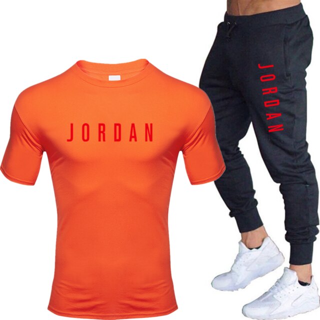 Summer men's hot new letter printed cotton T-shirt + cotton sports pants casual suit men's sports leisure sports suit
