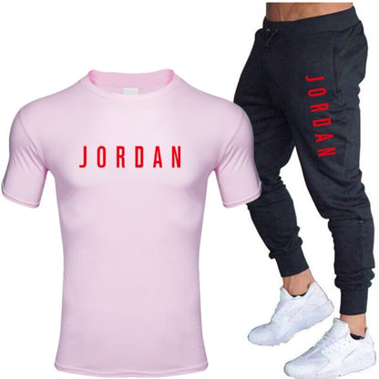 Summer men's hot new letter printed cotton T-shirt + cotton sports pants casual suit men's sports leisure sports suit