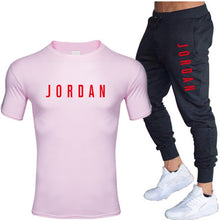 将图片加载到图库查看器，Summer men&#39;s hot new letter printed cotton T-shirt + cotton sports pants casual suit men&#39;s sports leisure sports suit
