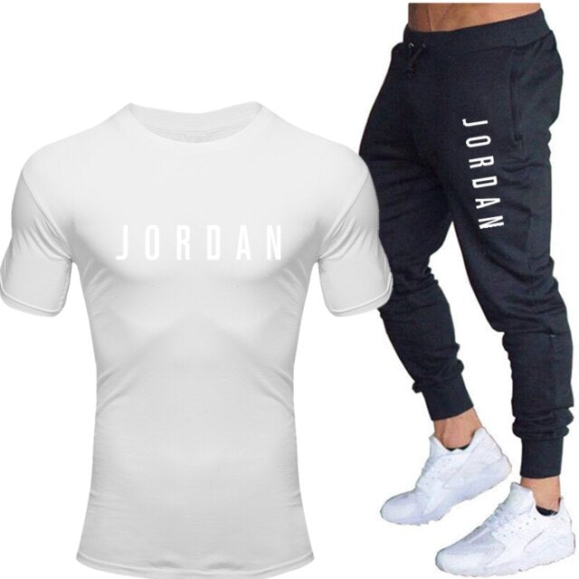 Summer men's hot new letter printed cotton T-shirt + cotton sports pants casual suit men's sports leisure sports suit