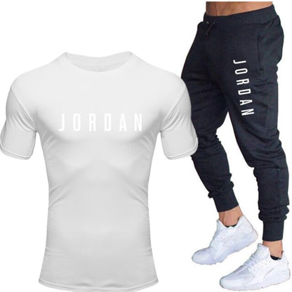 Summer men's hot new letter printed cotton T-shirt + cotton sports pants casual suit men's sports leisure sports suit