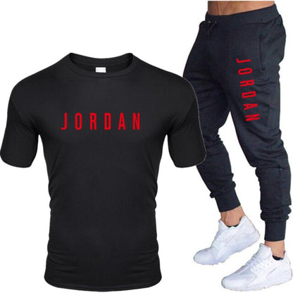 Summer men's hot new letter printed cotton T-shirt + cotton sports pants casual suit men's sports leisure sports suit