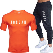 將圖片載入圖庫檢視器 Summer men&#39;s hot new letter printed cotton T-shirt + cotton sports pants casual suit men&#39;s sports leisure sports suit
