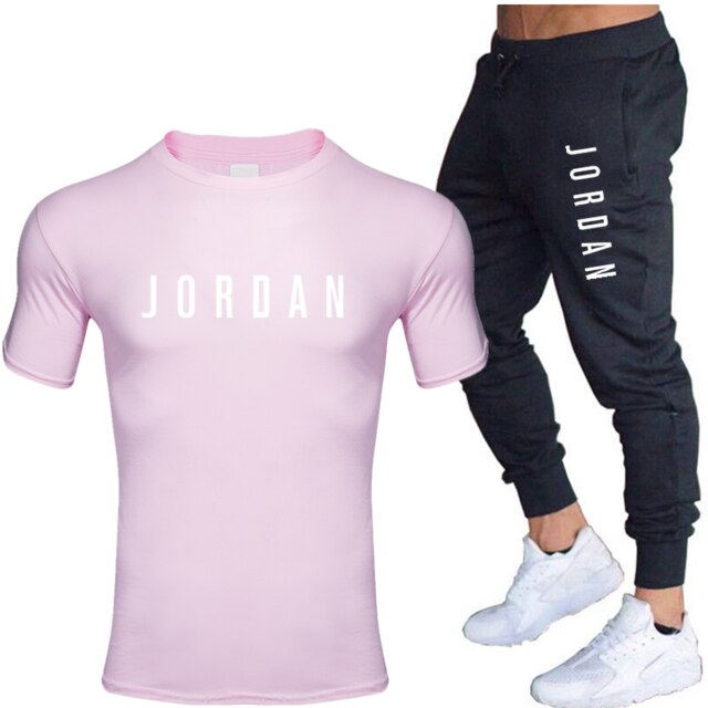 Summer men's hot new letter printed cotton T-shirt + cotton sports pants casual suit men's sports leisure sports suit
