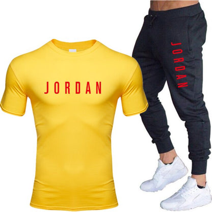 Summer men's hot new letter printed cotton T-shirt + cotton sports pants casual suit men's sports leisure sports suit