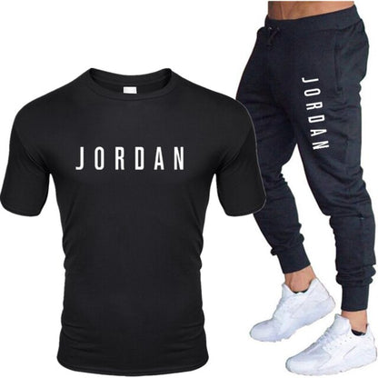 Summer men's hot new letter printed cotton T-shirt + cotton sports pants casual suit men's sports leisure sports suit