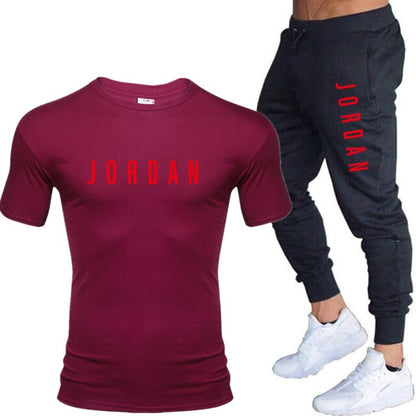 Summer men's hot new letter printed cotton T-shirt + cotton sports pants casual suit men's sports leisure sports suit