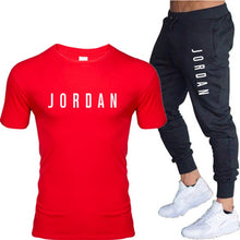 將圖片載入圖庫檢視器 Summer men&#39;s hot new letter printed cotton T-shirt + cotton sports pants casual suit men&#39;s sports leisure sports suit
