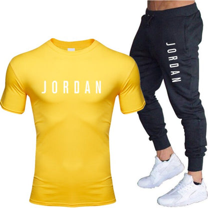 Summer men's hot new letter printed cotton T-shirt + cotton sports pants casual suit men's sports leisure sports suit