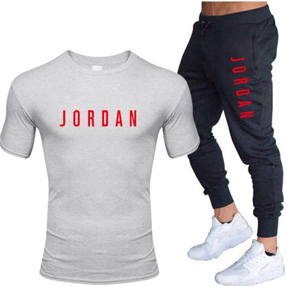 Summer men's hot new letter printed cotton T-shirt + cotton sports pants casual suit men's sports leisure sports suit