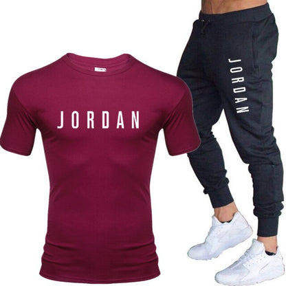 Summer men's hot new letter printed cotton T-shirt + cotton sports pants casual suit men's sports leisure sports suit