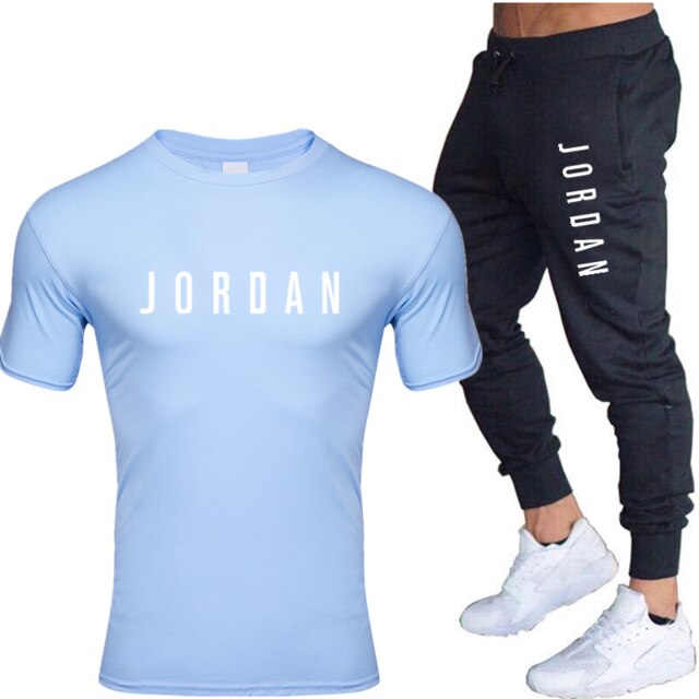Summer men's hot new letter printed cotton T-shirt + cotton sports pants casual suit men's sports leisure sports suit