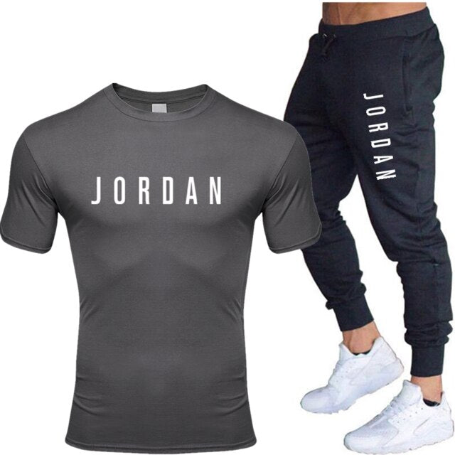 Summer men's hot new letter printed cotton T-shirt + cotton sports pants casual suit men's sports leisure sports suit