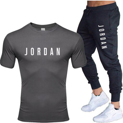 Summer men's hot new letter printed cotton T-shirt + cotton sports pants casual suit men's sports leisure sports suit