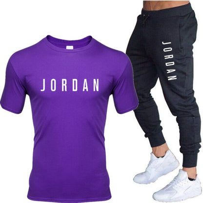 Summer men's hot new letter printed cotton T-shirt + cotton sports pants casual suit men's sports leisure sports suit