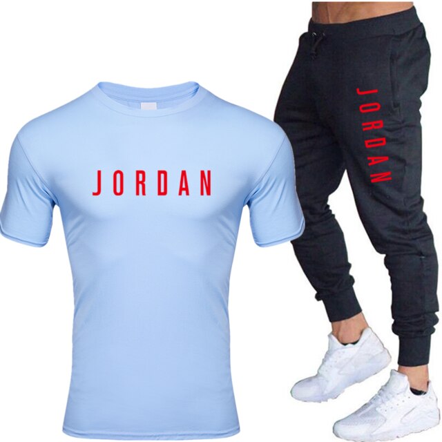 Summer men's hot new letter printed cotton T-shirt + cotton sports pants casual suit men's sports leisure sports suit