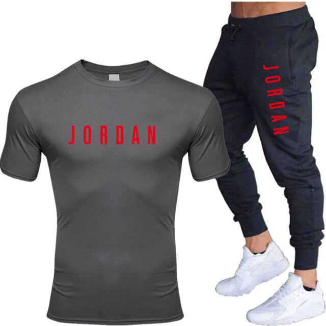 Summer men's hot new letter printed cotton T-shirt + cotton sports pants casual suit men's sports leisure sports suit