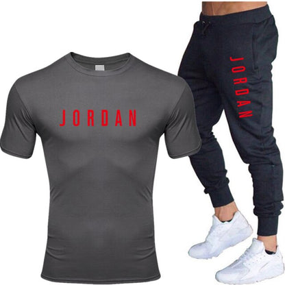 Summer men's hot new letter printed cotton T-shirt + cotton sports pants casual suit men's sports leisure sports suit