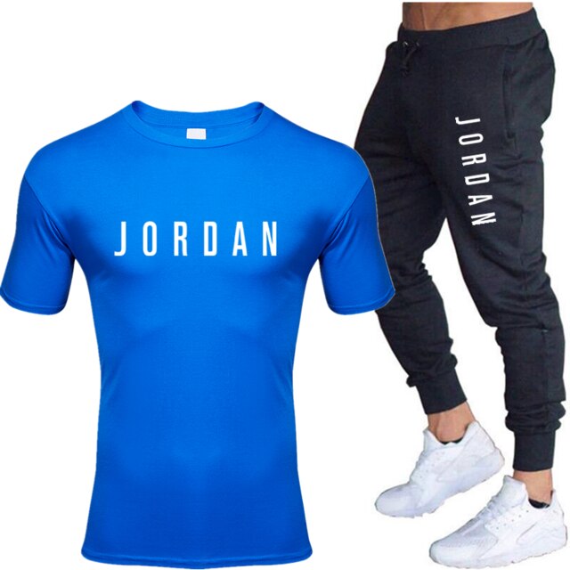 Summer men's hot new letter printed cotton T-shirt + cotton sports pants casual suit men's sports leisure sports suit
