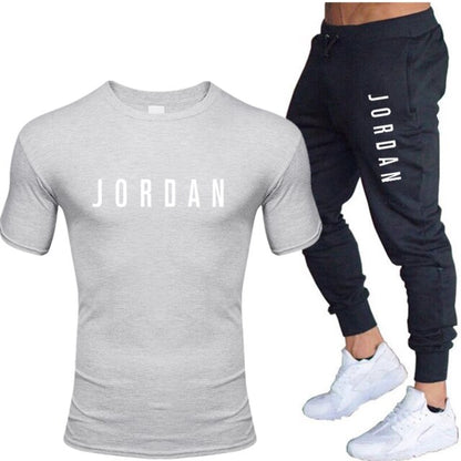 Summer men's hot new letter printed cotton T-shirt + cotton sports pants casual suit men's sports leisure sports suit