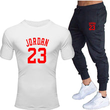 Cargar imagen en el visor de la galería, New men&#39;s 23 letter printed cotton T-shirt and cotton pants fashion casual T-shirt cotton sports comfort 2-piece jacket
