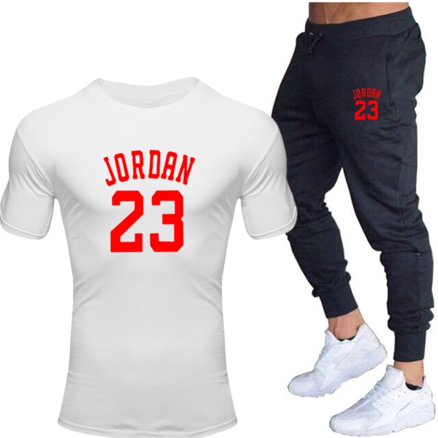 New men's 23 letter printed cotton T-shirt and cotton pants fashion casual T-shirt cotton sports comfort 2-piece jacket