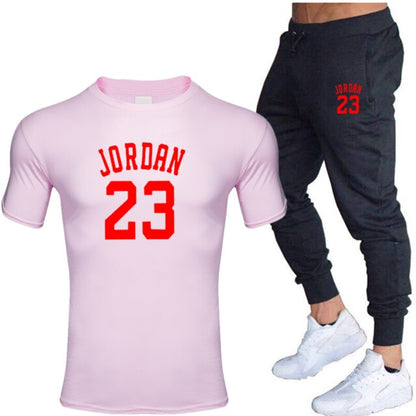 New men's 23 letter printed cotton T-shirt and cotton pants fashion casual T-shirt cotton sports comfort 2-piece jacket