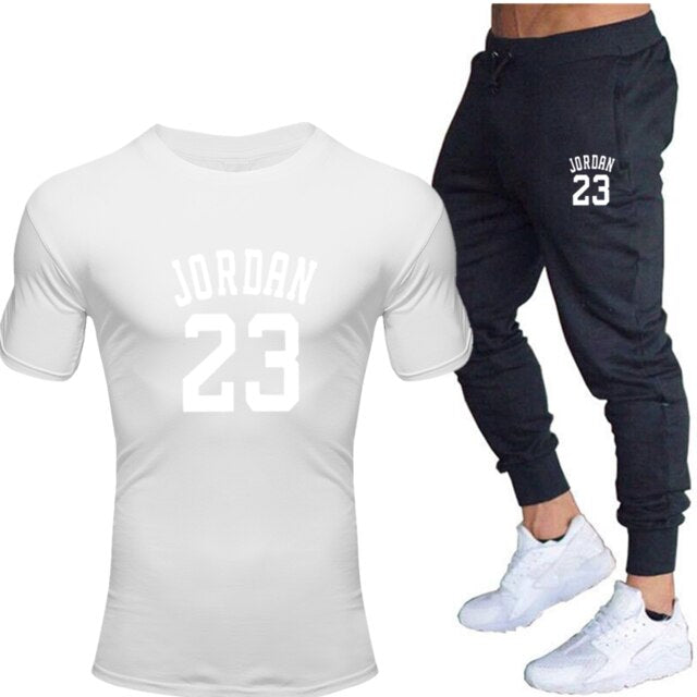 New men's 23 letter printed cotton T-shirt and cotton pants fashion casual T-shirt cotton sports comfort 2-piece jacket
