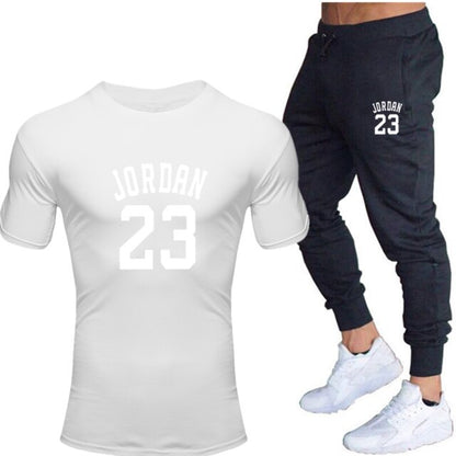 New men's 23 letter printed cotton T-shirt and cotton pants fashion casual T-shirt cotton sports comfort 2-piece jacket