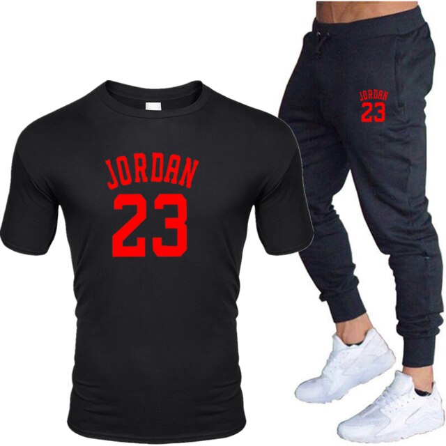 New men's 23 letter printed cotton T-shirt and cotton pants fashion casual T-shirt cotton sports comfort 2-piece jacket