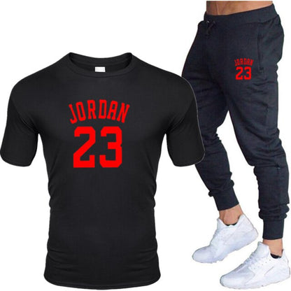 New men's 23 letter printed cotton T-shirt and cotton pants fashion casual T-shirt cotton sports comfort 2-piece jacket